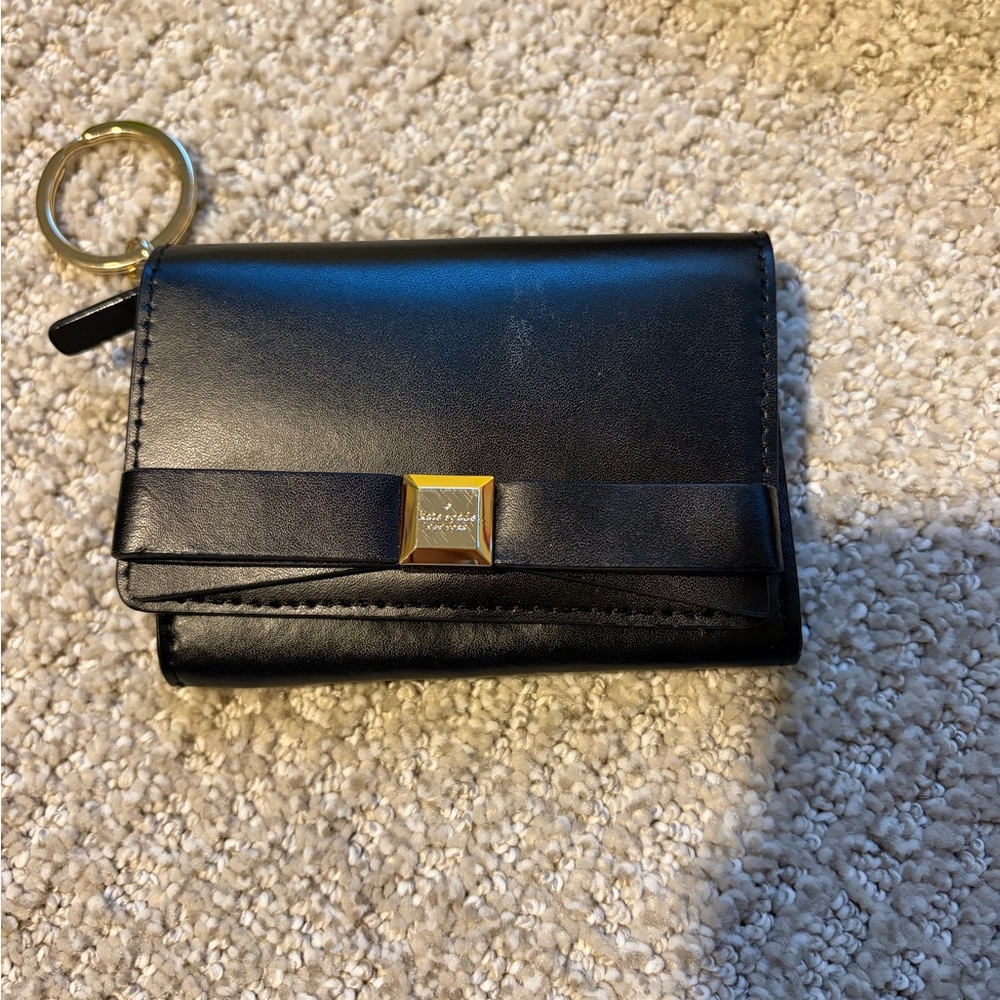 kate spade Black Leather Bow Wristlet with Gold Accent